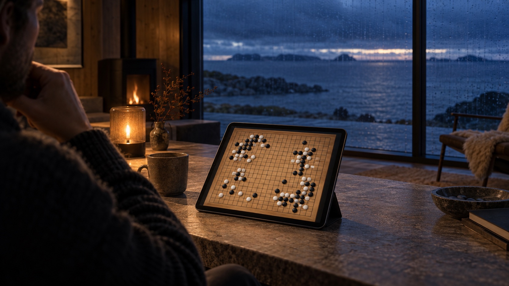 Kanso Go in a quiet coastal cabin at night